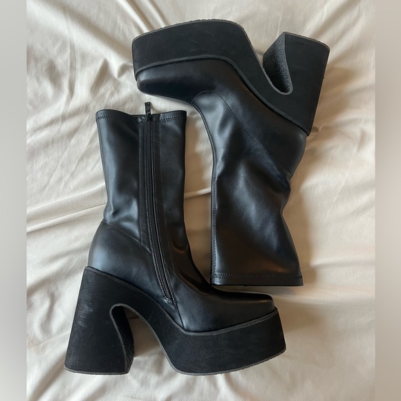 Princess Polly Shoes - Women's Black Platform Block Heel Boots